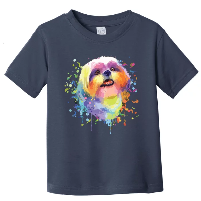 Colorful Splash Art Shih Tzu Portrait Shitzu Puppy Owner Toddler T-Shirt