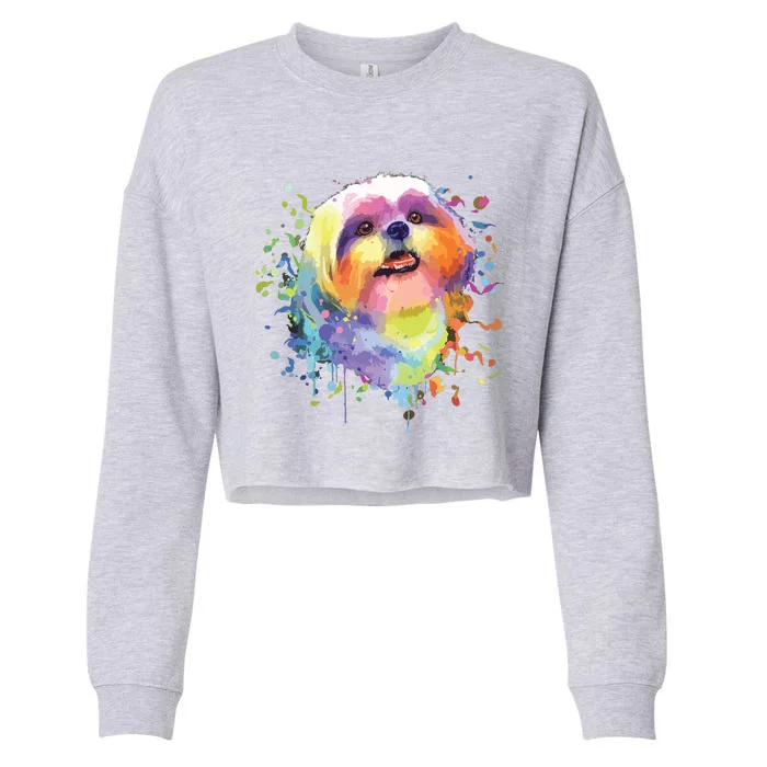 Colorful Splash Art Shih Tzu Portrait Shitzu Puppy Owner Cropped Pullover Crew