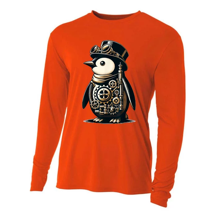 Cool Steampunk Aesthetic Penguin Lover Vintage Penguin Cooling Performance Long Sleeve Crew