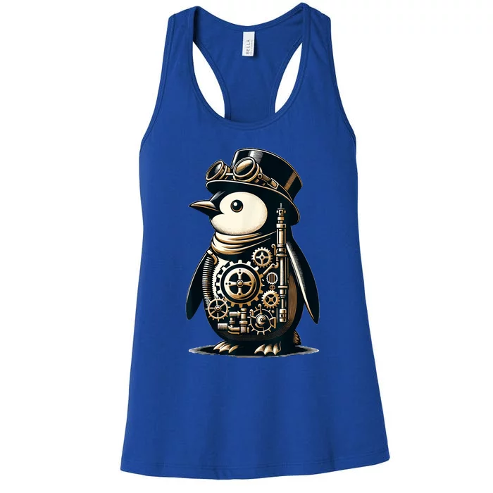 Cool Steampunk Aesthetic Penguin Lover Vintage Penguin Women's Racerback Tank