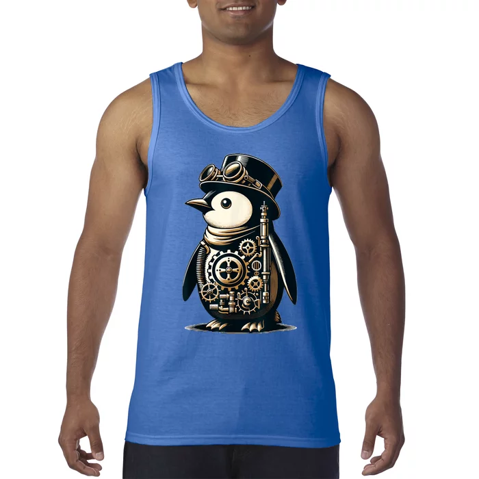 Cool Steampunk Aesthetic Penguin Lover Vintage Penguin Tank Top