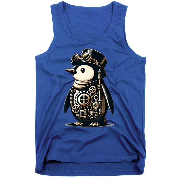 Cool Steampunk Aesthetic Penguin Lover Vintage Penguin Tank Top