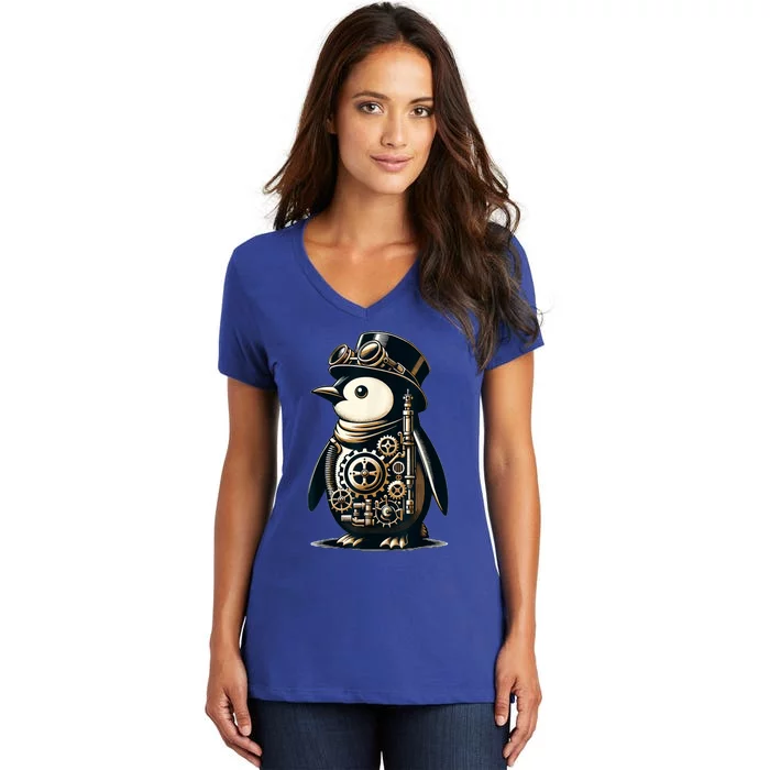 Cool Steampunk Aesthetic Penguin Lover Vintage Penguin Women's V-Neck T-Shirt