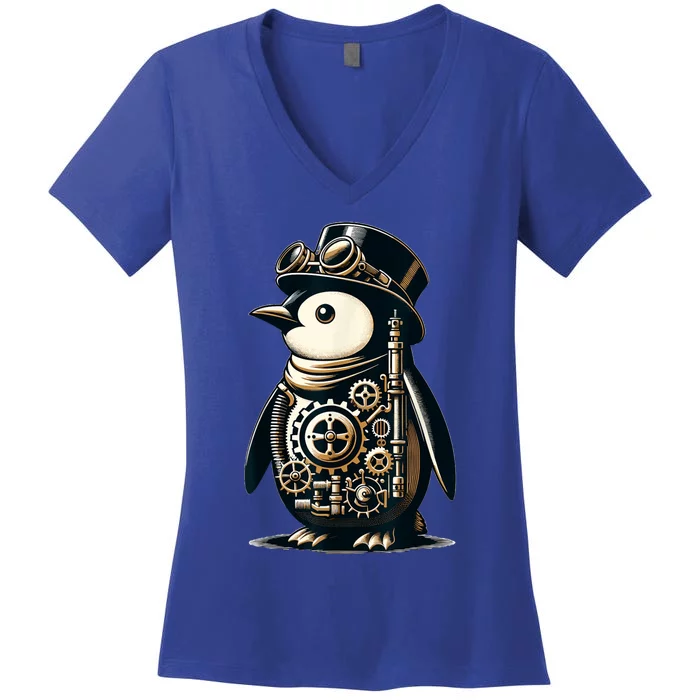 Cool Steampunk Aesthetic Penguin Lover Vintage Penguin Women's V-Neck T-Shirt