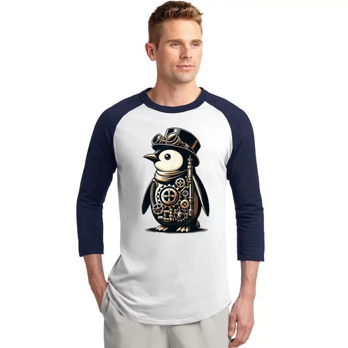 Cool Steampunk Aesthetic Penguin Lover Vintage Penguin Baseball Sleeve Shirt