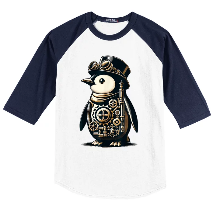 Cool Steampunk Aesthetic Penguin Lover Vintage Penguin Baseball Sleeve Shirt