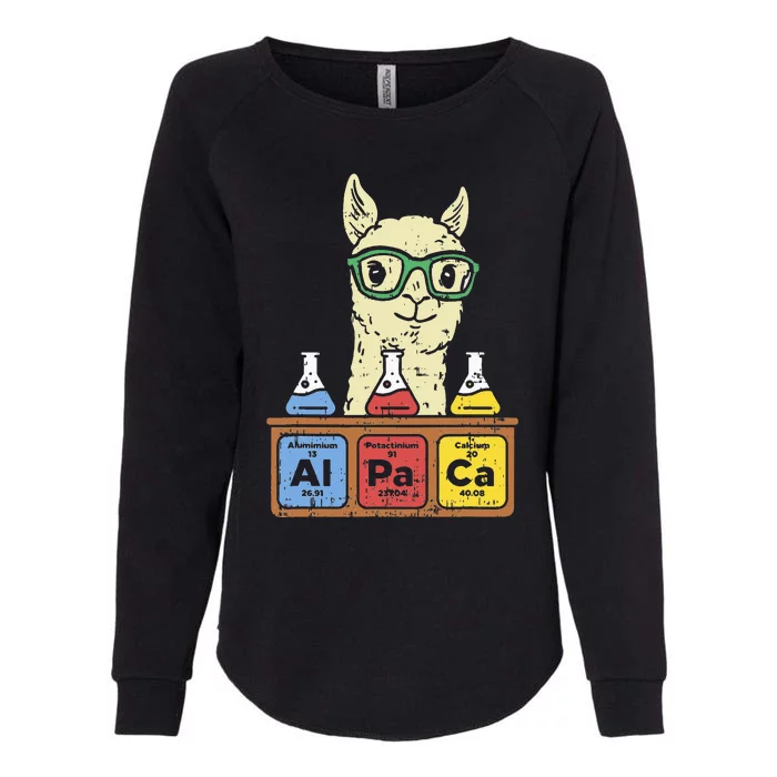 Cool Science Alpaca With Glasses In Front Of Periodic Table Womens California Wash Sweatshirt