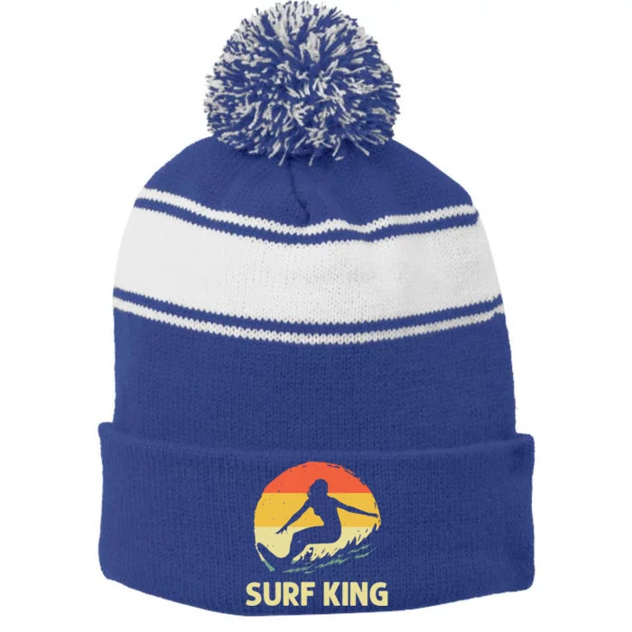 Cool Surfing Art Dad Surf Ocean Beach Lover Surfer Meaningful Gift Stripe Pom Pom Beanie