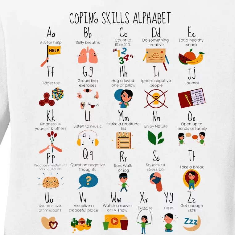 Coping Skills Alphabet Mental Health Awareness Counselor Ladies Long Sleeve Shirt