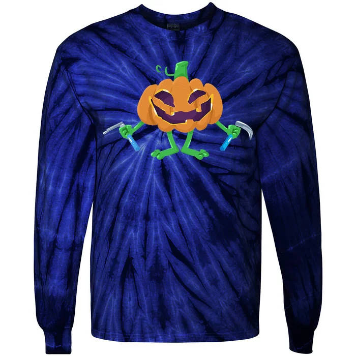 Cool Spooky Anesthesia Halloween Pumpkin With Laryngoscope Tie-Dye Long Sleeve Shirt