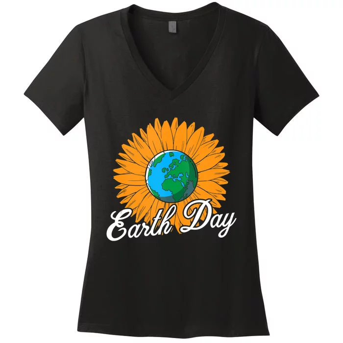 Cute Sunflower Art Cool Flower Lovers Earth Day Women's V-Neck T-Shirt