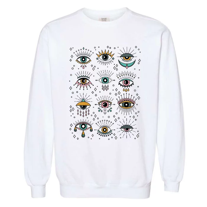 Colorful Squint And Closed Evil Eye Eyelashes Nazar Mati Garment-Dyed Sweatshirt