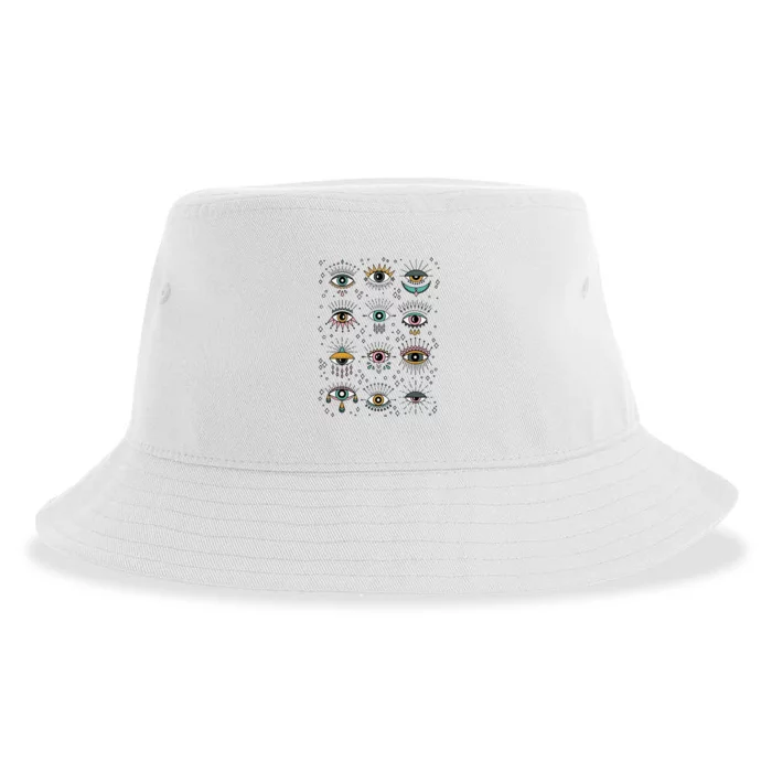 Colorful Squint And Closed Evil Eye Eyelashes Nazar Mati Sustainable Bucket Hat