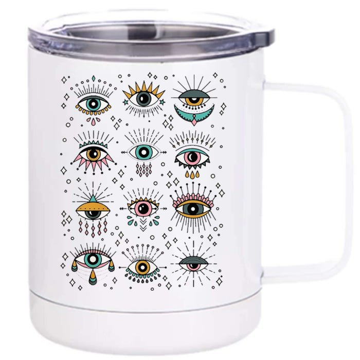 Colorful Squint And Closed Evil Eye Eyelashes Nazar Mati Front & Back 12oz Stainless Steel Tumbler Cup