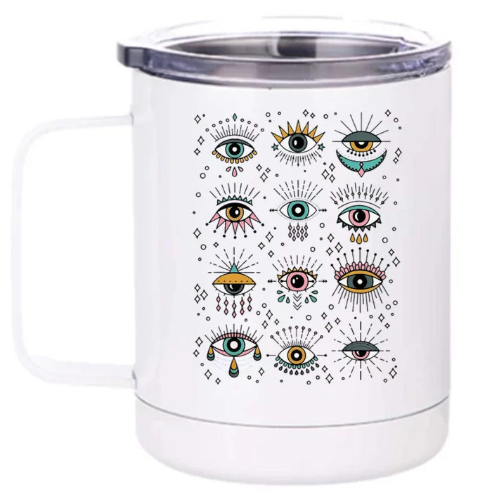 Colorful Squint And Closed Evil Eye Eyelashes Nazar Mati Front & Back 12oz Stainless Steel Tumbler Cup