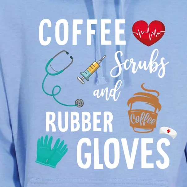 Coffee Scrubs And Rubber Gloves Cute Gift Medical Nurse Quote Gift Unisex Surf Hoodie