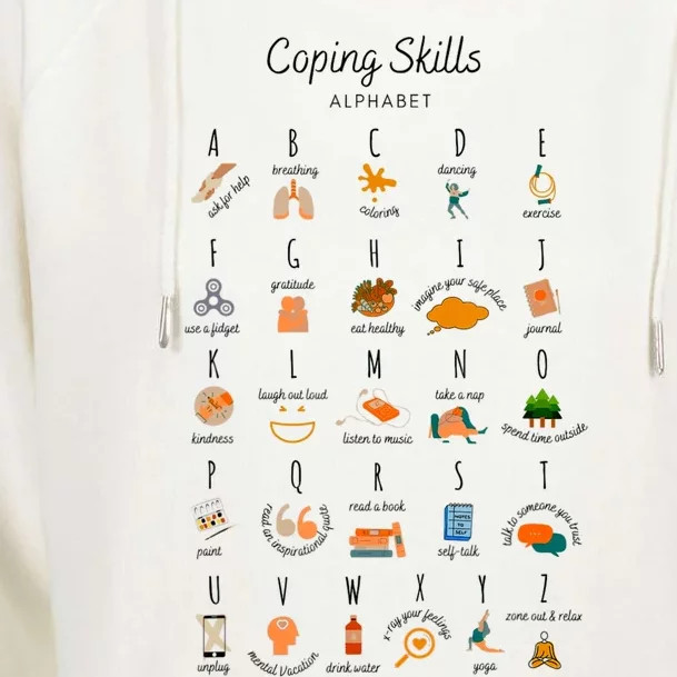 Coping Skills Alphabet Mental Health Awareness Womens Funnel Neck Pullover Hood