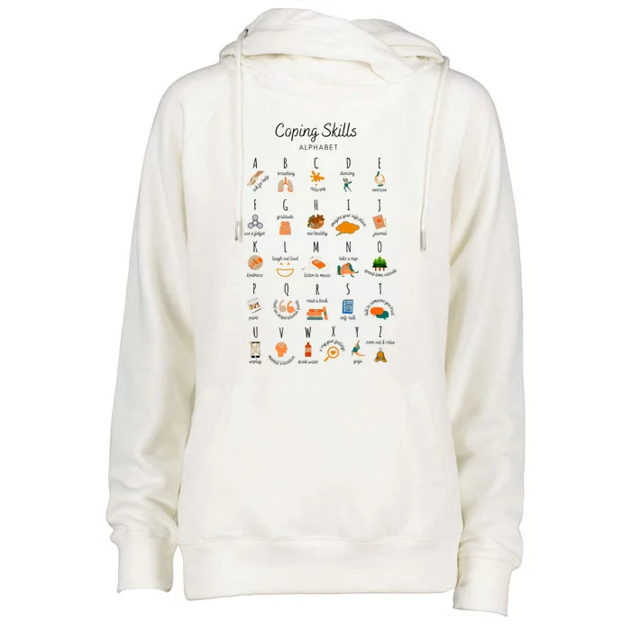 Coping Skills Alphabet Mental Health Awareness Womens Funnel Neck Pullover Hood