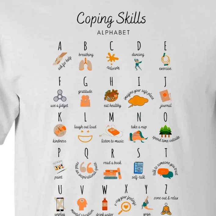 Coping Skills Alphabet Mental Health Awareness Tall T-Shirt