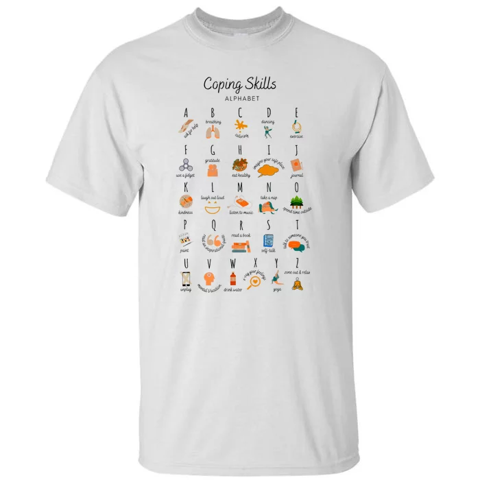 Coping Skills Alphabet Mental Health Awareness Tall T-Shirt