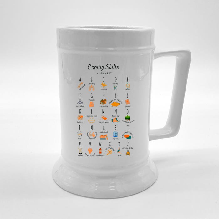 Coping Skills Alphabet Mental Health Awareness Front & Back Beer Stein