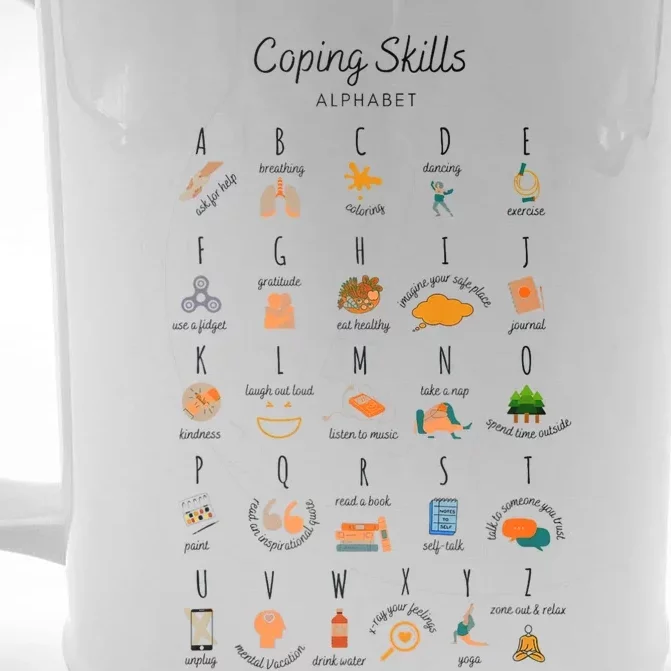 Coping Skills Alphabet Mental Health Awareness Front & Back Beer Stein