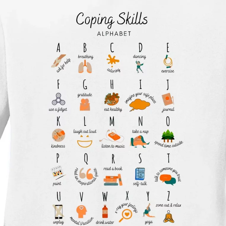 Coping Skills Alphabet Mental Health Awareness Ladies Long Sleeve Shirt