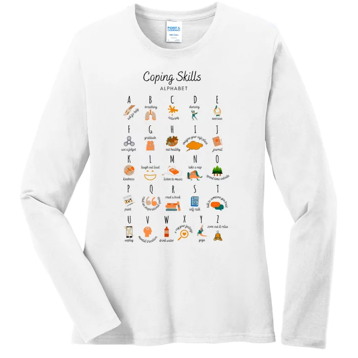 Coping Skills Alphabet Mental Health Awareness Ladies Long Sleeve Shirt