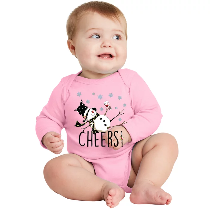 Cheers Snowman And Wine Christmas Baby Long Sleeve Bodysuit