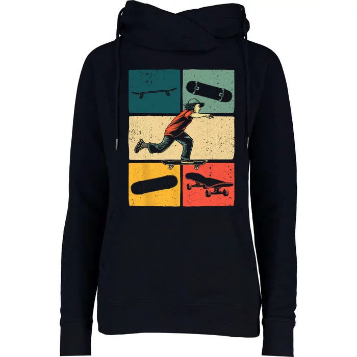 Cool Skateboard Art Vintage Skateboarding Gift For Skateboard Lovers Womens Funnel Neck Pullover Hood