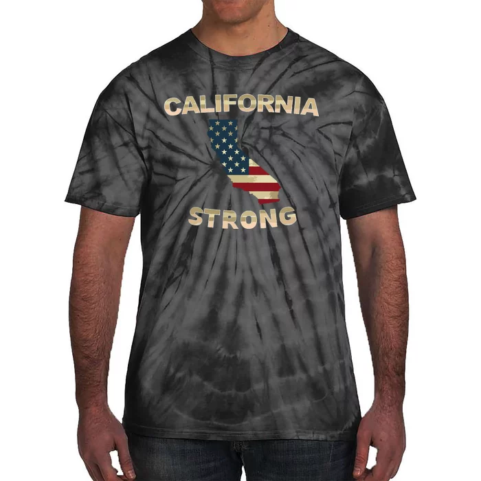 California Strong American Flag Cool Ca Map Tie-Dye T-Shirt