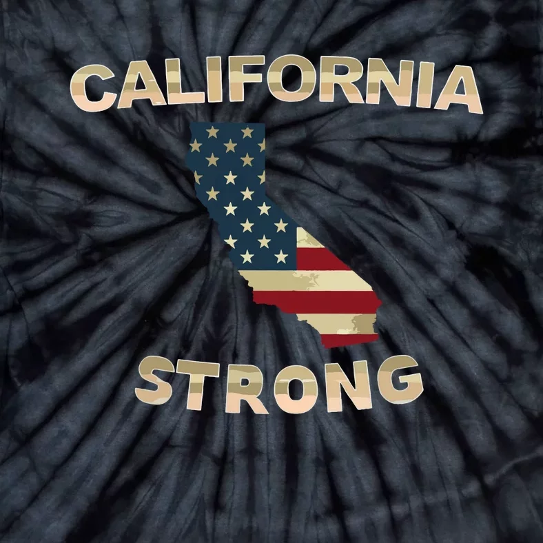 California Strong American Flag Cool Ca Map Tie-Dye T-Shirt