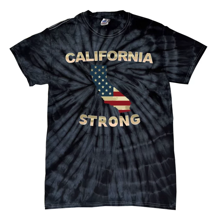 California Strong American Flag Cool Ca Map Tie-Dye T-Shirt