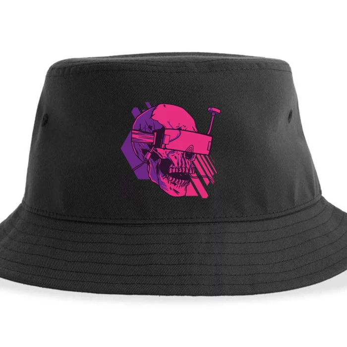 Cyberpunk Skull A Skull With FPV Goggles Funny Sustainable Bucket Hat