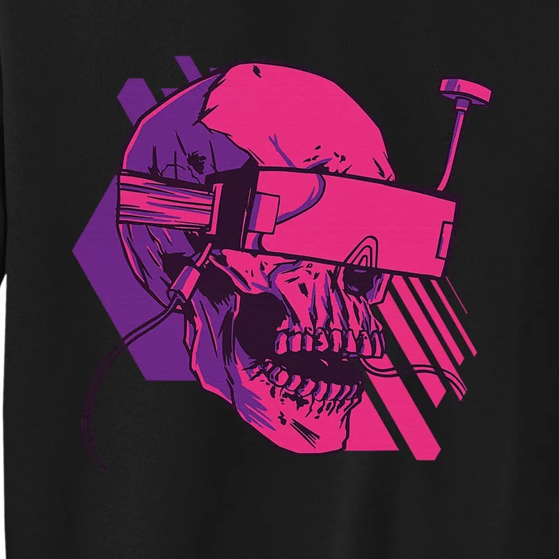 Cyberpunk Skull A Skull With FPV Goggles Funny Tall Sweatshirt