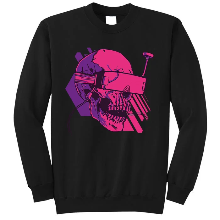 Cyberpunk Skull A Skull With FPV Goggles Funny Tall Sweatshirt