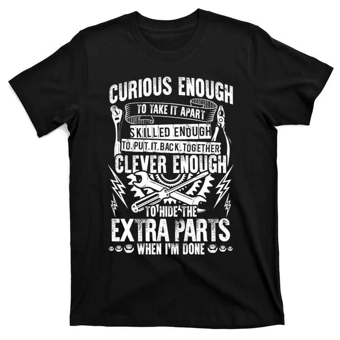 Curious Skilled And Clever Funny Car Auto Truck Mechanic T-Shirt