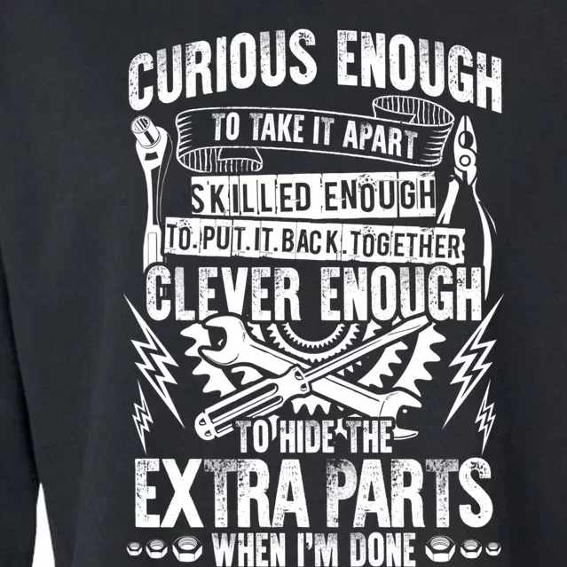 Curious Skilled And Clever Funny Car Auto Truck Mechanic Cropped Pullover Crew