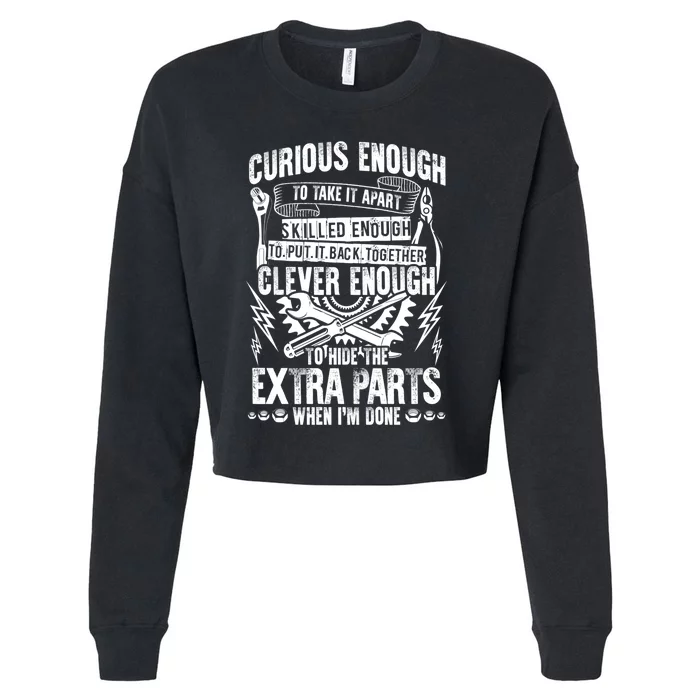 Curious Skilled And Clever Funny Car Auto Truck Mechanic Cropped Pullover Crew