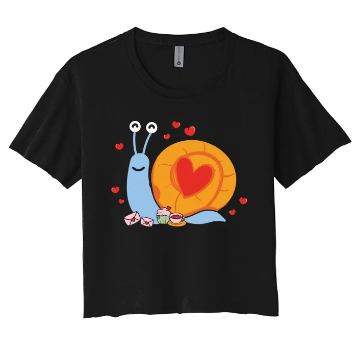 Cute Snail Animal Valentine Gift For Valentine Day Women's Crop Top Tee