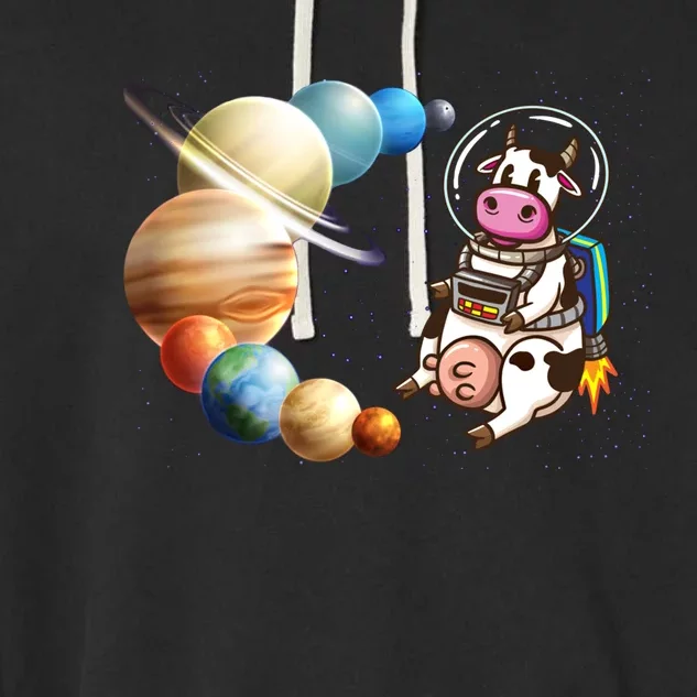 Cow Space Astronaut Gifgift Stars Planets And Heifer Great Gift Garment-Dyed Fleece Hoodie