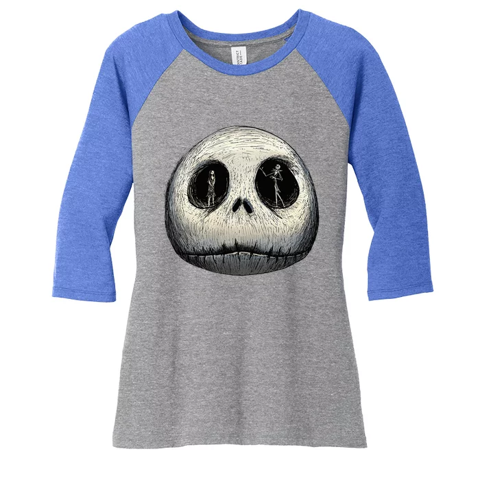 Christmas Sally And Jack Face Women's Tri-Blend 3/4-Sleeve Raglan Shirt