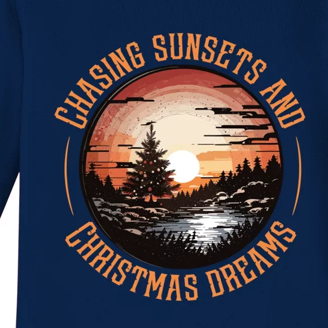 Chasing Sunsets And Christmas Dreams Baby Long Sleeve Bodysuit