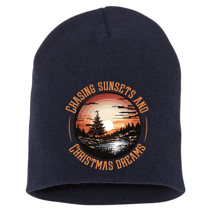 Chasing Sunsets And Christmas Dreams Short Acrylic Beanie