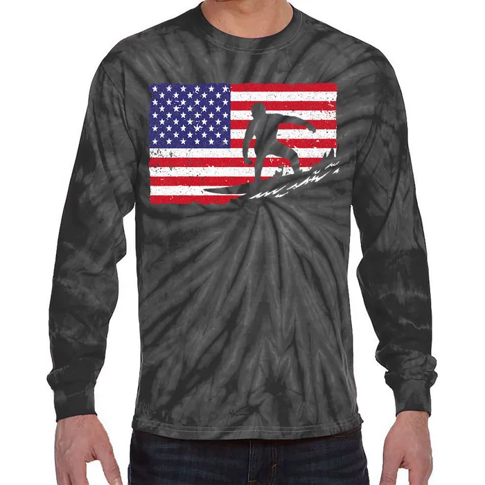 Cool Surfing American Flag Tie-Dye Long Sleeve Shirt