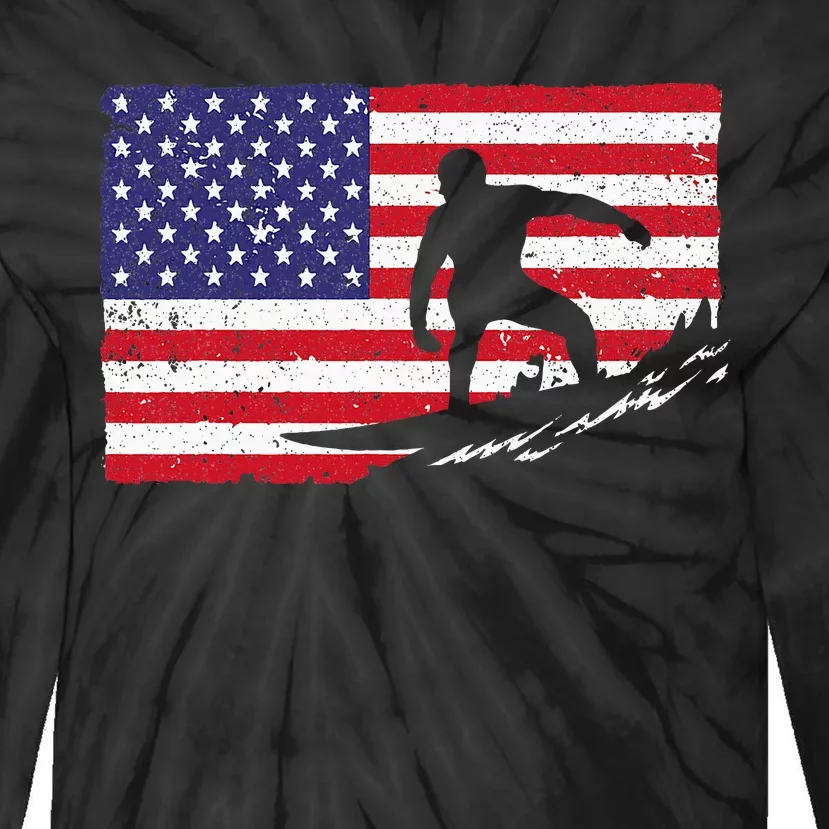 Cool Surfing American Flag Tie-Dye Long Sleeve Shirt