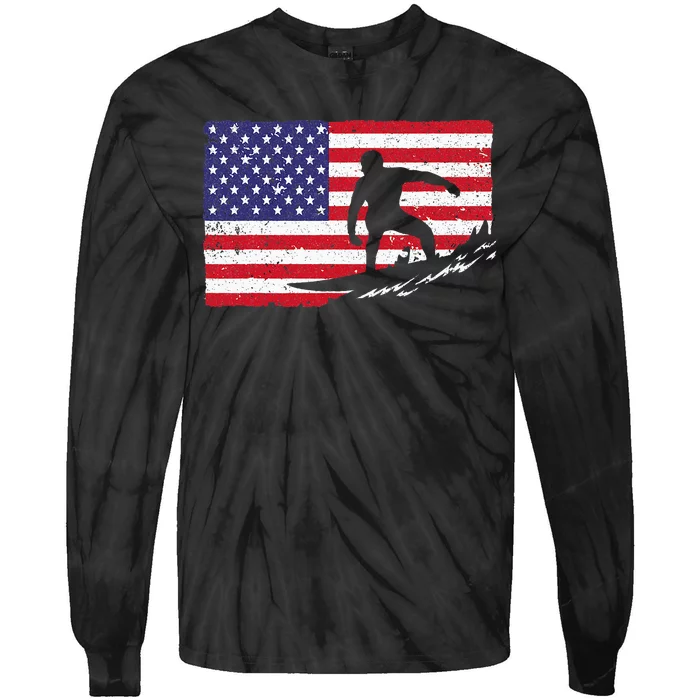 Cool Surfing American Flag Tie-Dye Long Sleeve Shirt