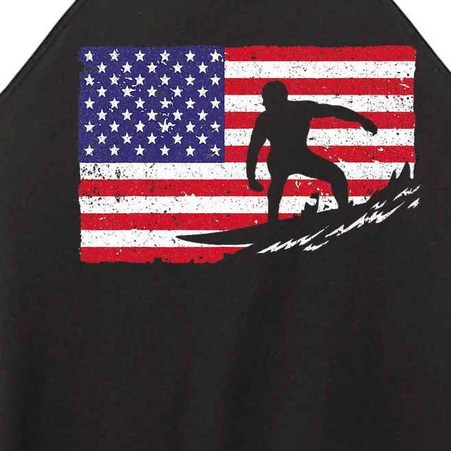 Cool Surfing American Flag Women’s Perfect Tri Rocker Tank