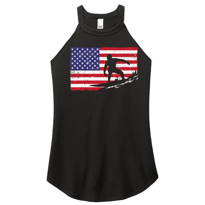 Cool Surfing American Flag Women’s Perfect Tri Rocker Tank