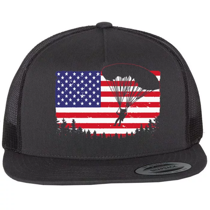 Cool Skydiving Art Men Women Skydiver American Flag Skydive Flat Bill Trucker Hat